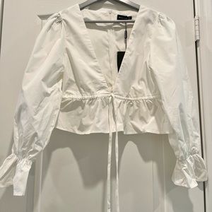 Prettylittlething white plunge blouse